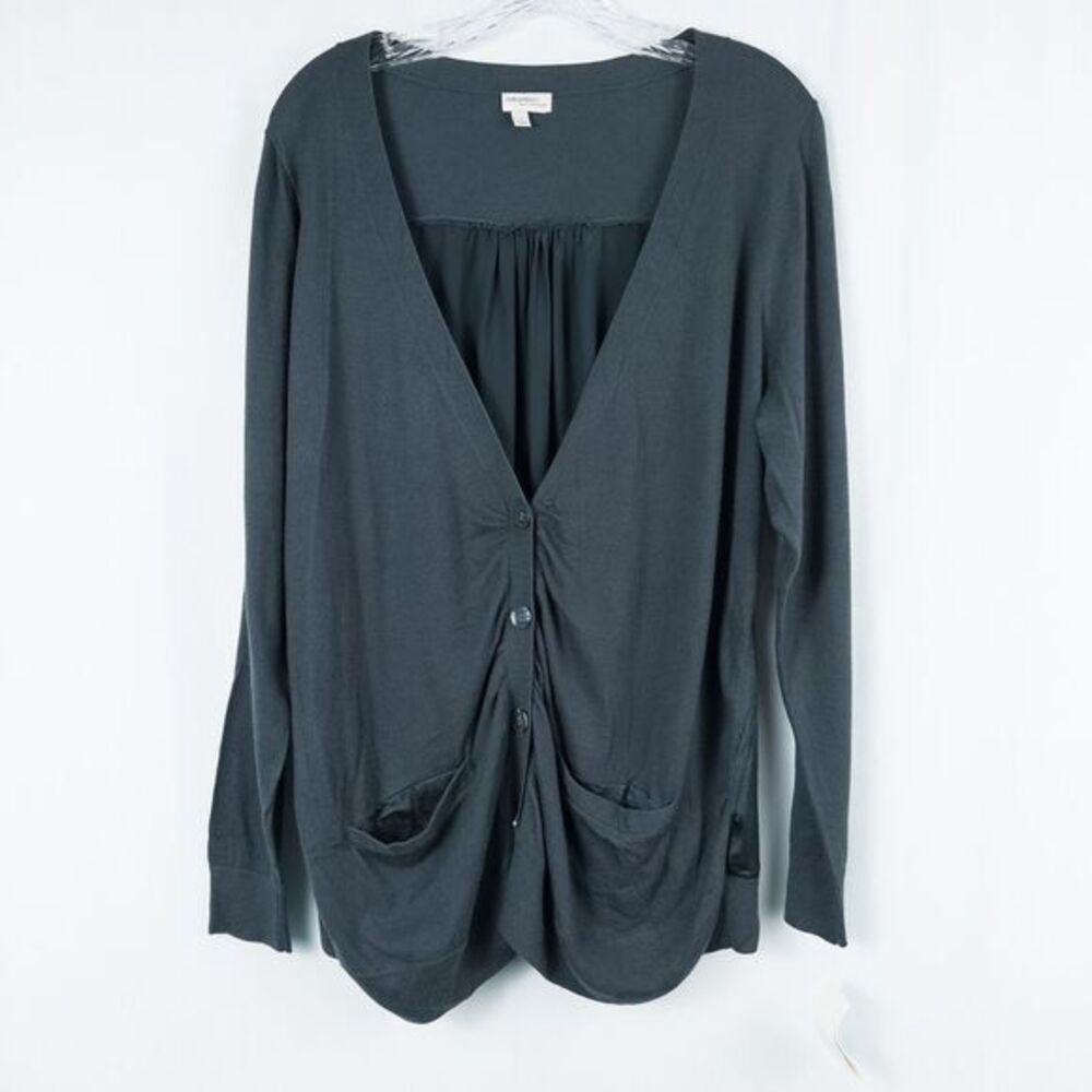 Halogen‎ For Encore Cashmere Blend Silk Back Cardigan Womens 1X Ink Blue Ruched